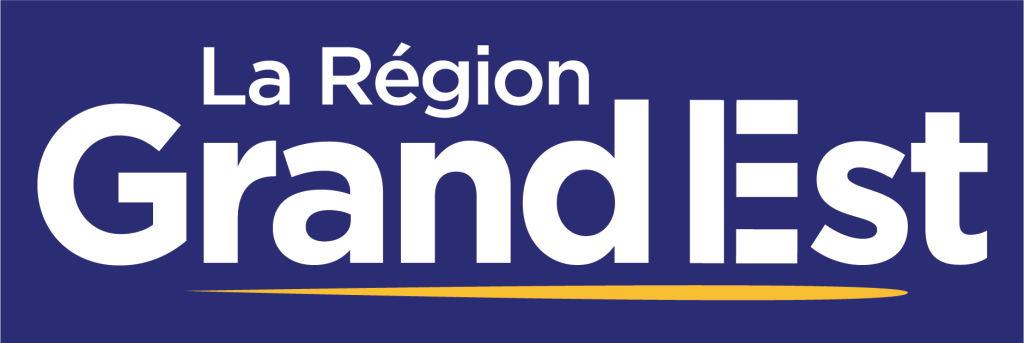 Logo de la Région Grand Est, écrit en blanc sur fond bleu